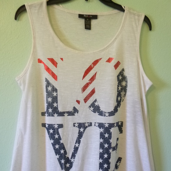 Style & Co. Tops - Style&Co Love Flag Tank Top size M Lace Hem